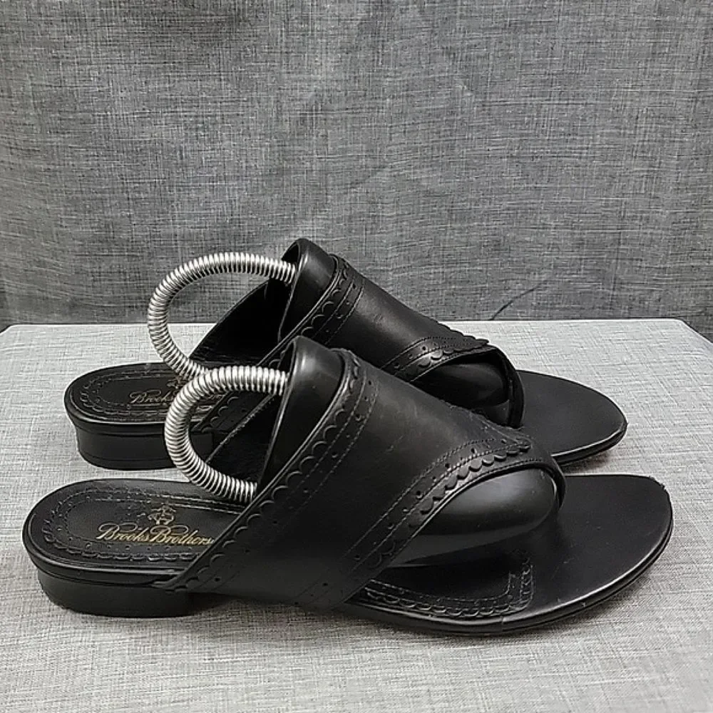 Brooks Brothers Black Leather Wedge Toe Slip-On Sandal, women's SZ 7